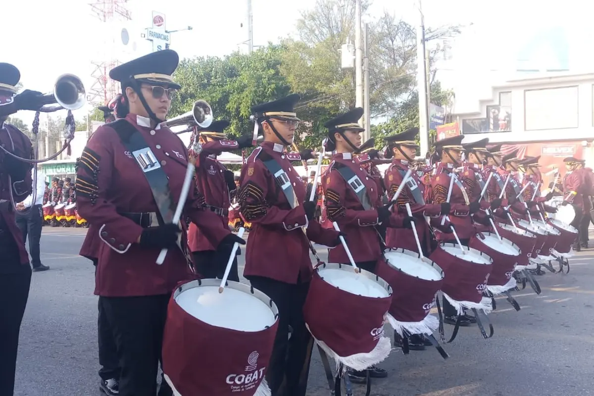 Banda de Guerra y Escolta de Bandera del Colegio de Bachilleres (Cobat) No. 20 de Tamaulipas. Foto: Ramón Sánchez