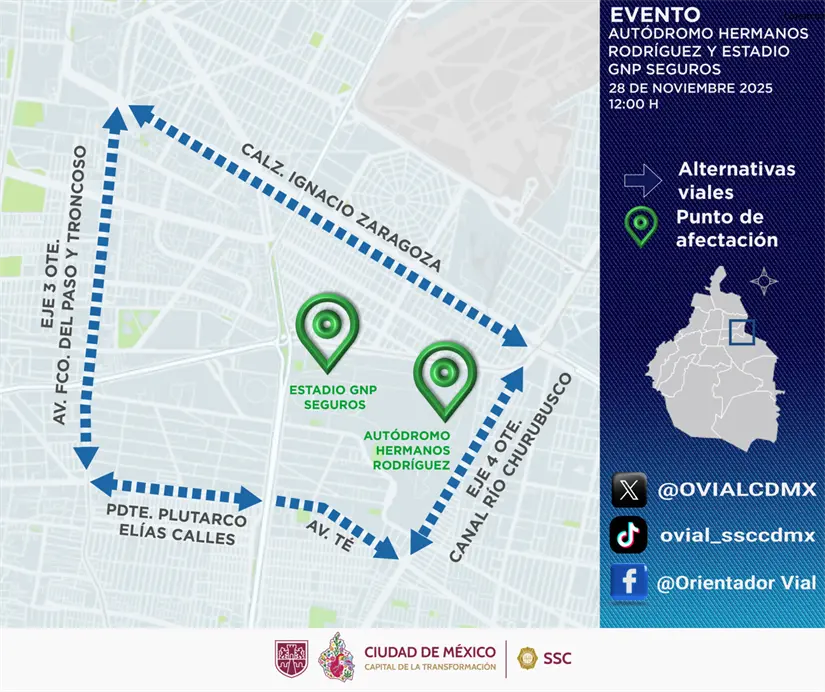 imagen recuadro Rutas aledañas al Estadio GNP Seguros. Foto: SSC CDMX