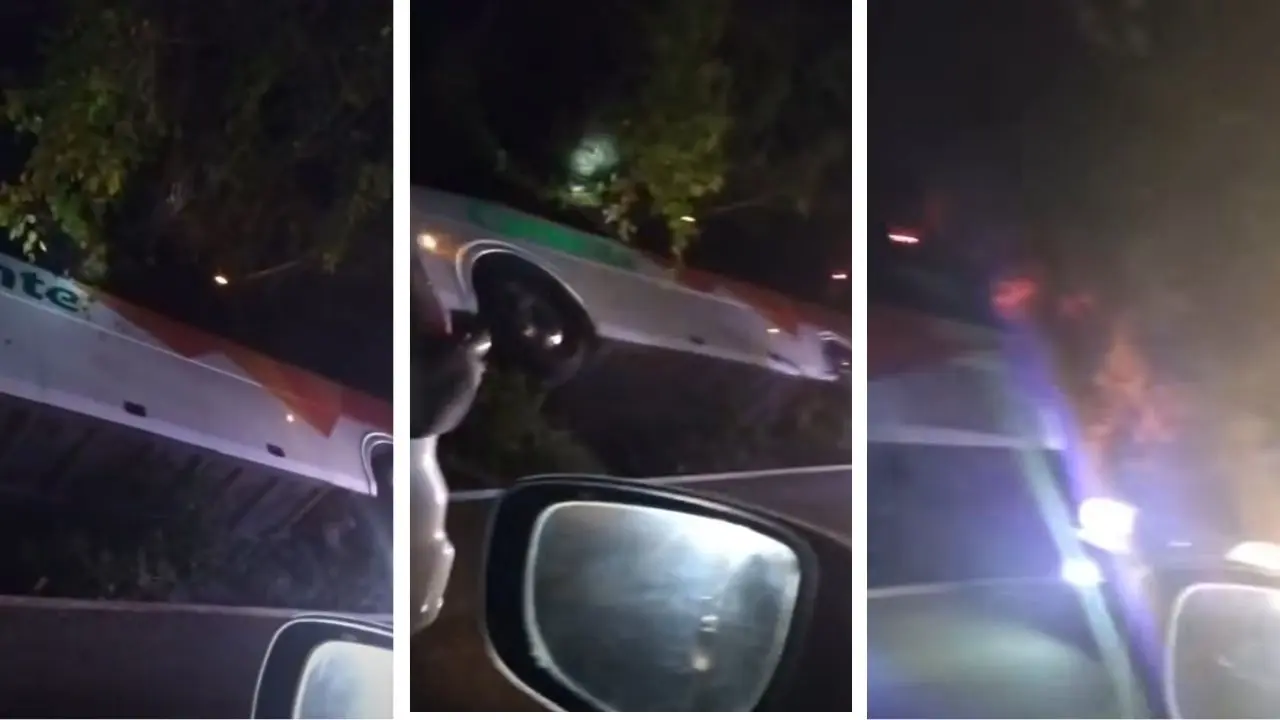 Camión accidentado de la línea Oriente perteneciente al grupo ADO.  Foto: Canva | Redes sociales