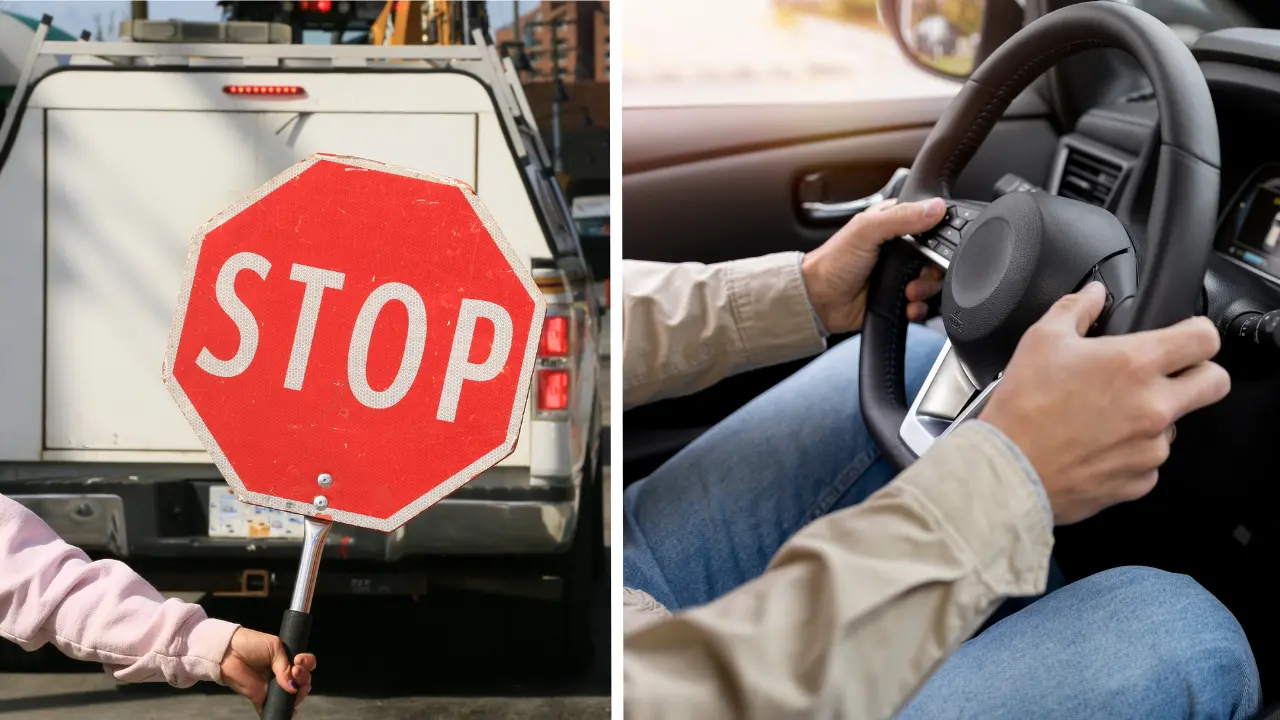 Señalización de Stop y persona manejando por Operativos de seguridad vial en CDMX | Canva Pro | Freepik