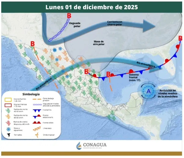 imagen recuadro Mapa gráfico de Conagua sobre las condiciones climatológicas en el país. Foto: Conagua