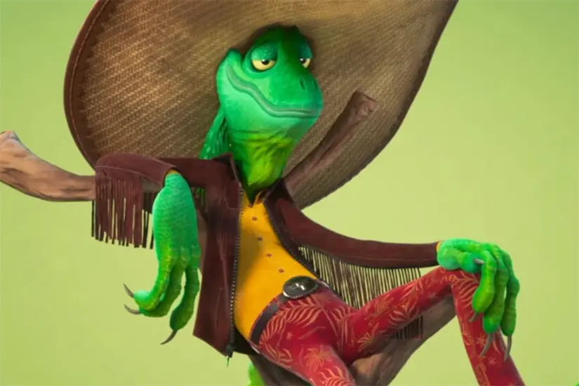 imagen recuadro Jesús es una iguana que viste una prenda muy parecida a una cuera tamaulipeca aunque sin las grecas que la caracterizan. Foto: Zootopia 2