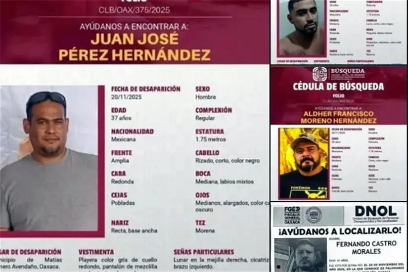 imagen recuadro Alerta por 4 choferes desaparecidos en Oaxaca. FOTO | Comisión Estatal de Búsqueda de Personas Desaparecidas