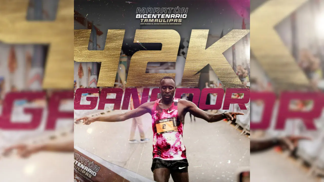 Wilfrido Nyagoo ganador de los 42K en el Maratón Bicentenario 2025 | Foto: FB Gobierno Municipal de Matamoros
