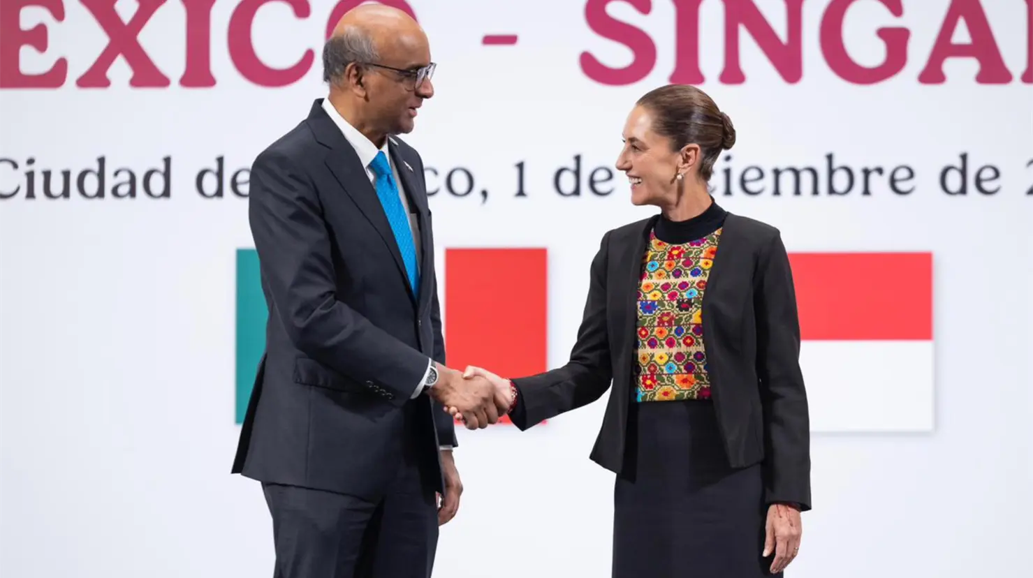 Sheinbaum se reunió este lunes en Palacio Nacional con el presidente de Singapur, Tharman Shanmugaratnam, FOTO: Laura Ávila