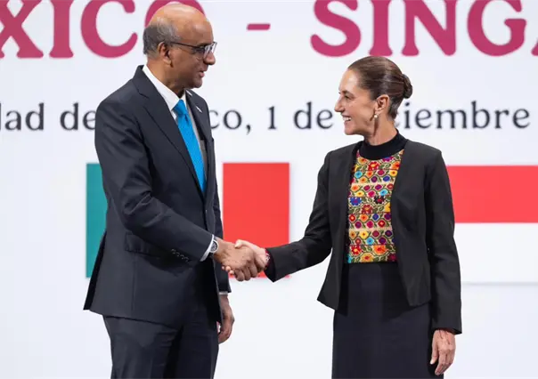 Claudia Sheinbaum y presidente de Singapur firman acuerdos ambientales y de desarrollo en Palacio Nacional