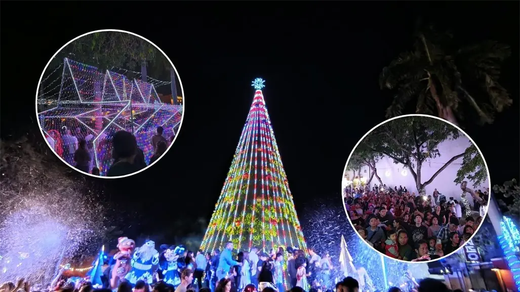 Mérida enciende el árbol del Remate y activa todas las decoraciones navideñas de la ciudad