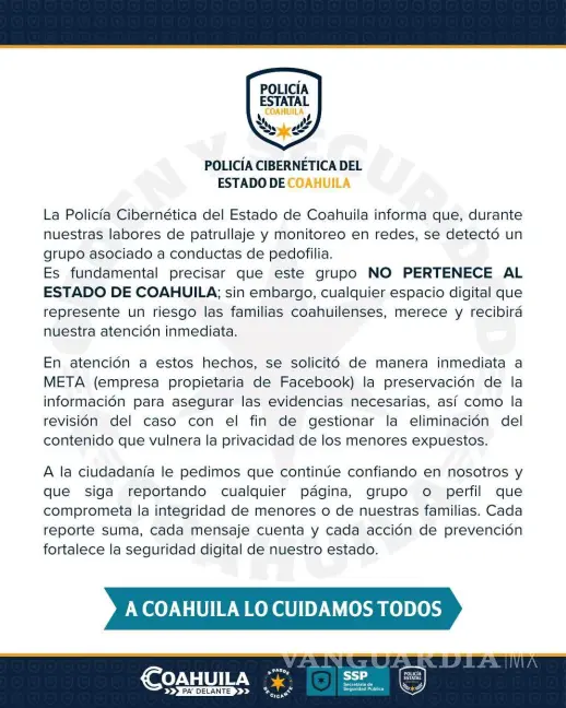 imagen recuadro Se pronuncia la Policía Cibernética de Coahuila en un comunicado oficial / Foto: Policía Cibernética de Coahuila