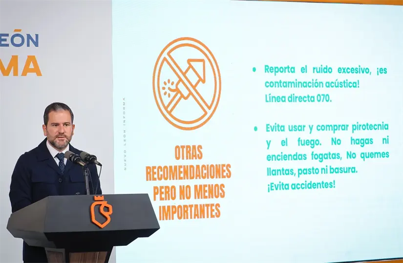 El titular de la Secretaría de Medio Ambiente de Nuevo León, Raúl Lozano Caballero, hizo un llamado a la ciudadanía para no comprar ni encender pirotecnia. Foto: Gobierno de Nuevo León