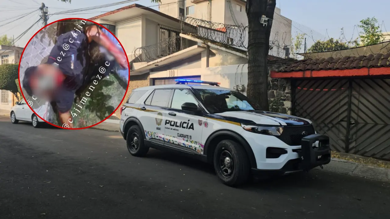 Patrulla fuera de la vivienda donde se presentó una balacera por celos en Coyoacán. Presunto atacante| Foto: Luis Antonio Alfaro | Carlos Jiménez X:@C4jimenez