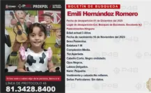 Desaparece la niña Emili Hernández Romero, de 3 años, en Escobedo