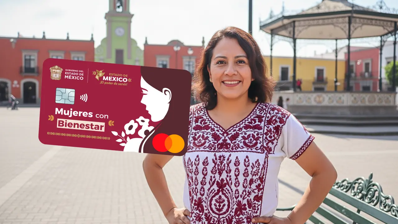 Mujer en el ayuntamiento de Toluca, y tarjeta Mujeres con Bienestar Edomex | Gemini IA | Gobierno del Estado de México