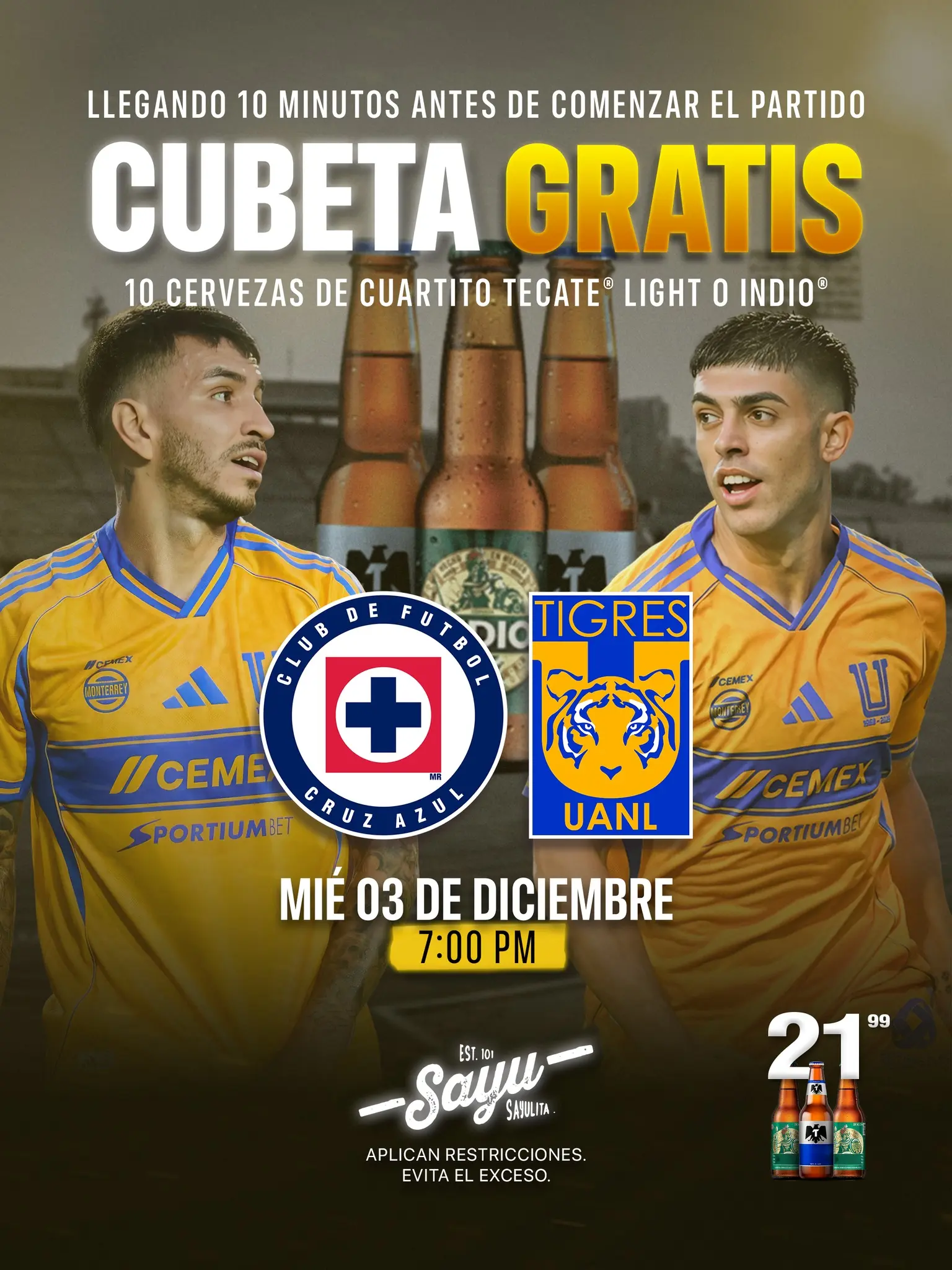 imagen recuadro Cortesía del restaurante para quien asista a ver el partido Foto: Facebook Sayu Sayulita Andenes Guadalupe