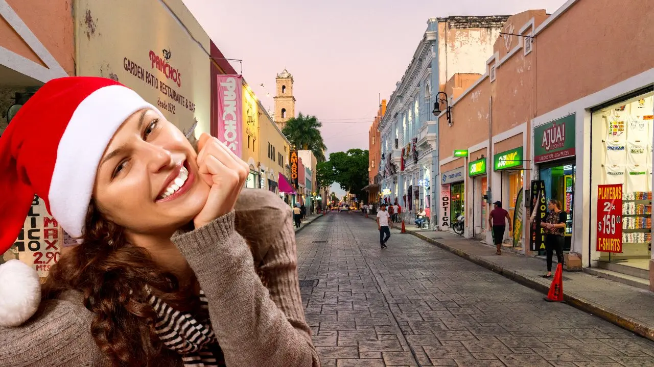 Al fondo, una calle del centro de Mérida luce con cielo despejado.- Fuente Canva