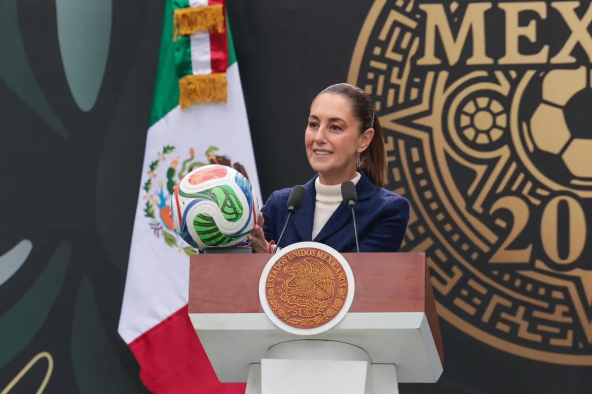 Claudia Sheinbaum en conferencia del 10 de noviembre en la presentación de la Copa Mundial 2026. Foto: Presidencia de la República