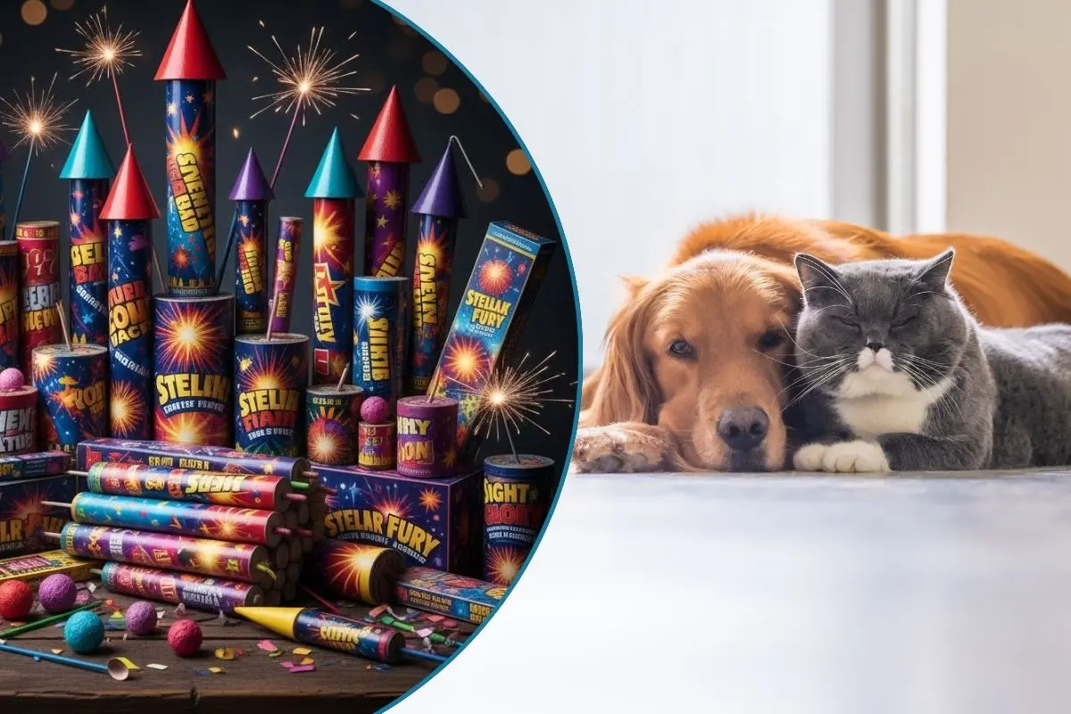 Pirotecnia en Nuevo León: efectos y riesgos para perros y gatos. Foto: Imagen creada por IA / CANVA