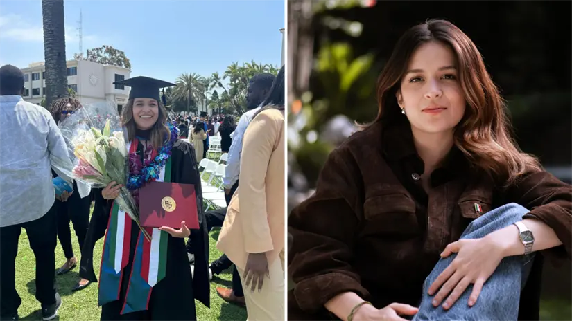 Regina Ríos durante su ceremonia de graduación en Loyola Marymount University, en Los Ángeles, donde obtuvo su Maestría en Producción Cinematográfica. Foto: Regina Rios