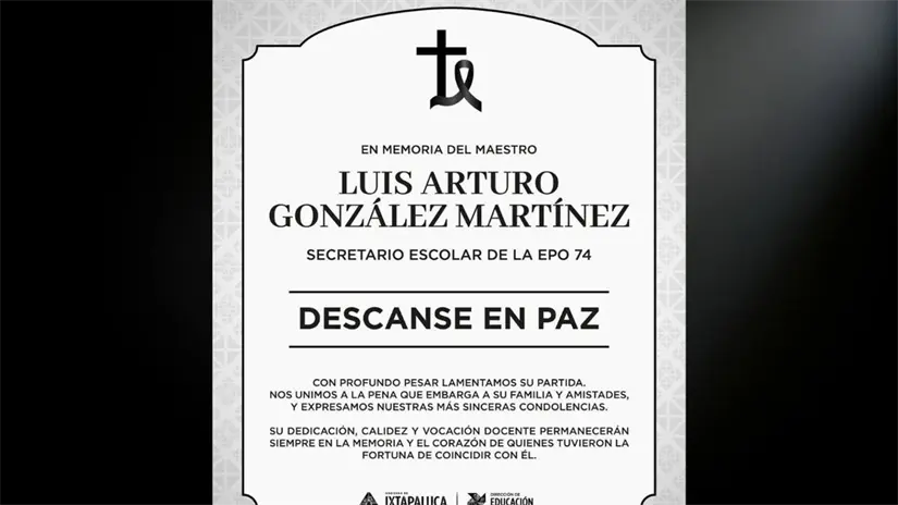 Esquela luctuosa en memoria del Maestro Luis Arturo González Martínez. Foto: Especial