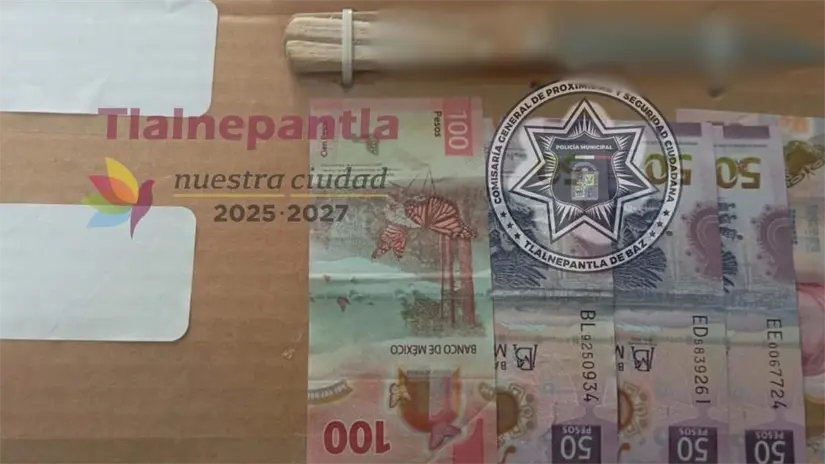 Dinero asegurado por autoridades municipales. Foto: Facebook @Tlalnepantla