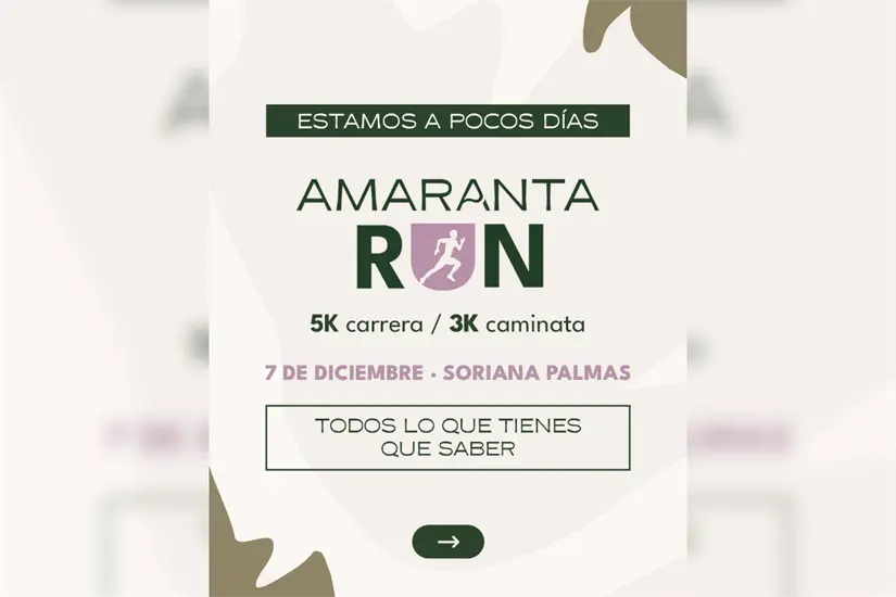 Póster informativo de la carrera Amaranta Run en Ciudad Victoria. Foto: Amaranta