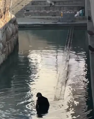 imagen recuadro El hombre ingresó al agua con ropa y una gorra Foto: Captura de pantalla de video