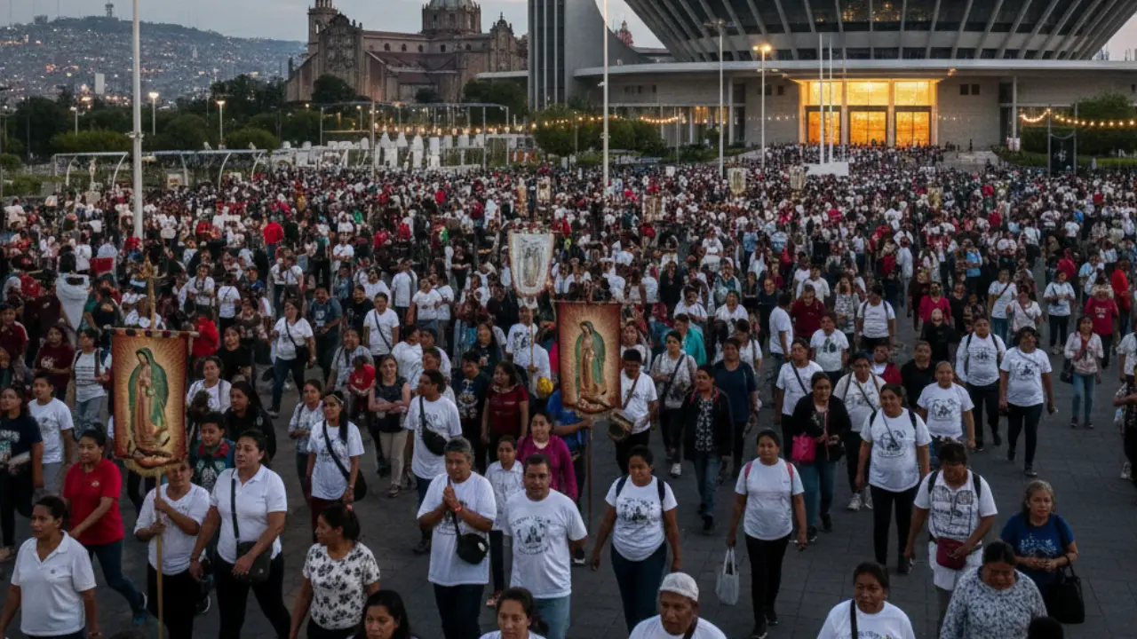 Imagen alusiva a la llegada de peregrinos a la Basílica de Guadalupe en 2025 | Gemini IA