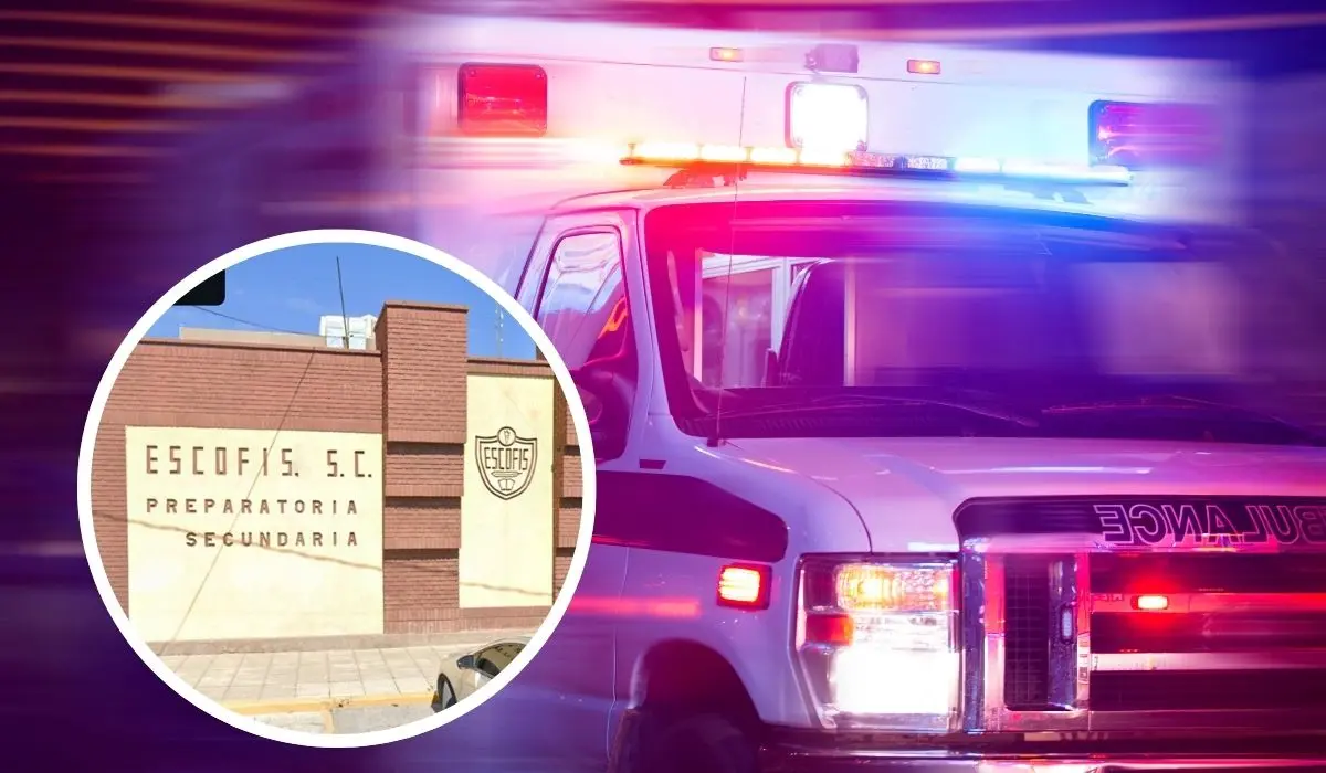 Imagen de la Escofis, plantel donde falleció la maestra. Ambulancia. (Google Maps | Canva)