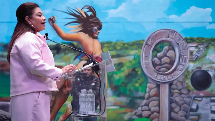 imagen recuadro Clara Brugada en el evento México rumbo al Mundial 2026. Foto: X @ClaraBrugadaM