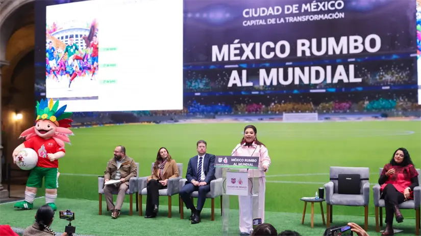 imagen recuadro Clara Brugada en evento rumbo al Mundial 2026. Foto: X @ClaraBrugadaM