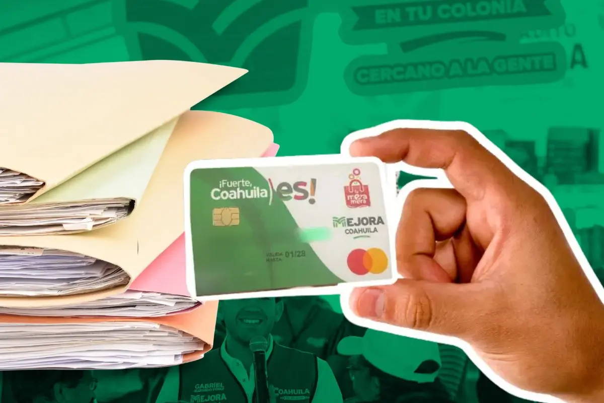 Tarjeta La Mera Mera con archivos que hacen referencia a los documentos necesarios para el registro del apoyo en Coahuila / Foto: Mejora Coahuila | Canva