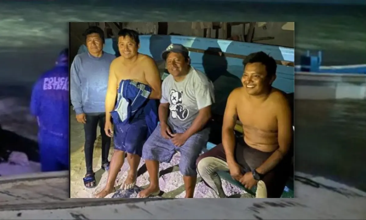 Pescadores rescatados en Chicxulub Puerto, Yucatán Foto: SSP Yucatán