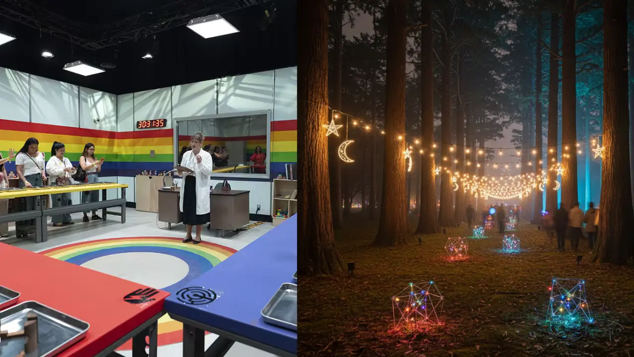 Actividades de Stranger things experience e imagen alusiva a festival de luces, como parte de actividades del fin de semana en CDMX | Stranger things The Experience | Gemini IA