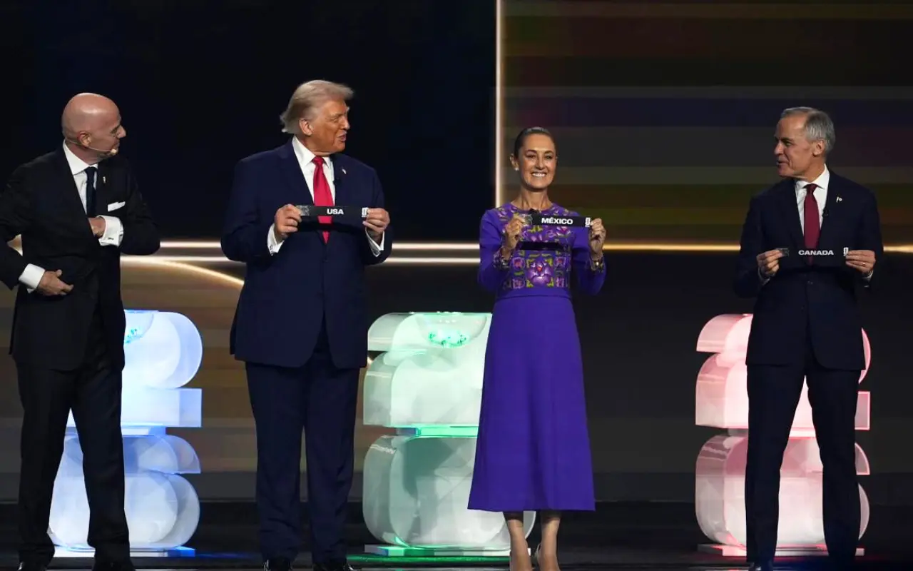 Gianni Infantino, Donald Trump, Claudia Sheinbaum y Mark Carney. Foto: Presidencia de la República