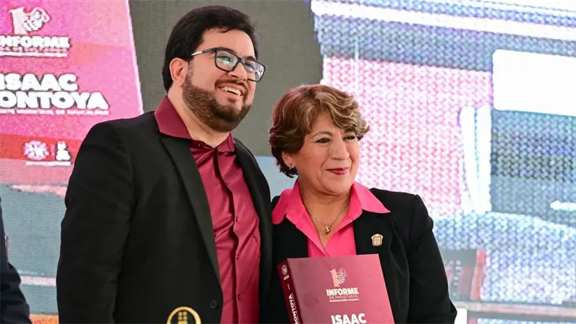 Delfina Gómez Álvarez, durante un evento público donde destacó las acciones y programas de su administración. Foto: X @delfinagomeza