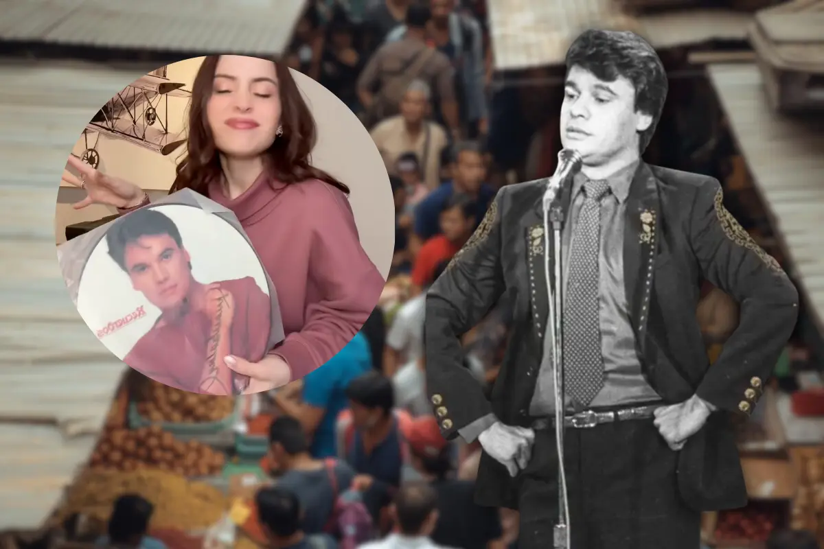 Albilu Vallejo muestra el disco autografiado y la factura original firmada por Alberto Aguilera Valadez: “Además de estar firmado por Juan Gabriel, trae esta factura por cantar en Tuxtla. Aquí está su firma que lo avala” (Foto: IG @soyjuangabriel_ / TikTok @Albiluvallejo / Canva)