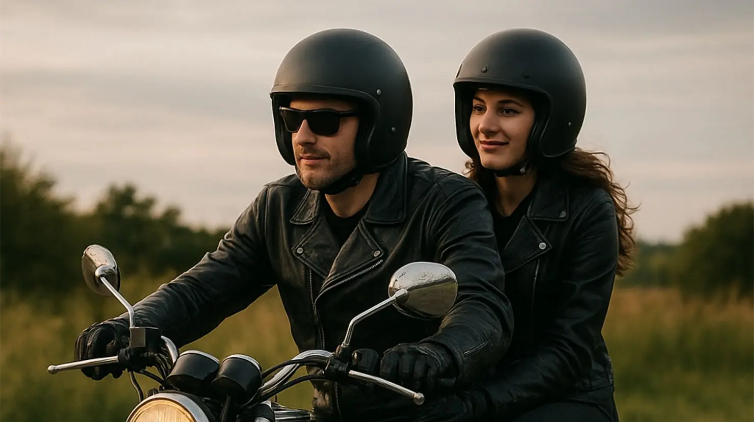 Motociclista y acompañante con casco. Foto: IA | Canva