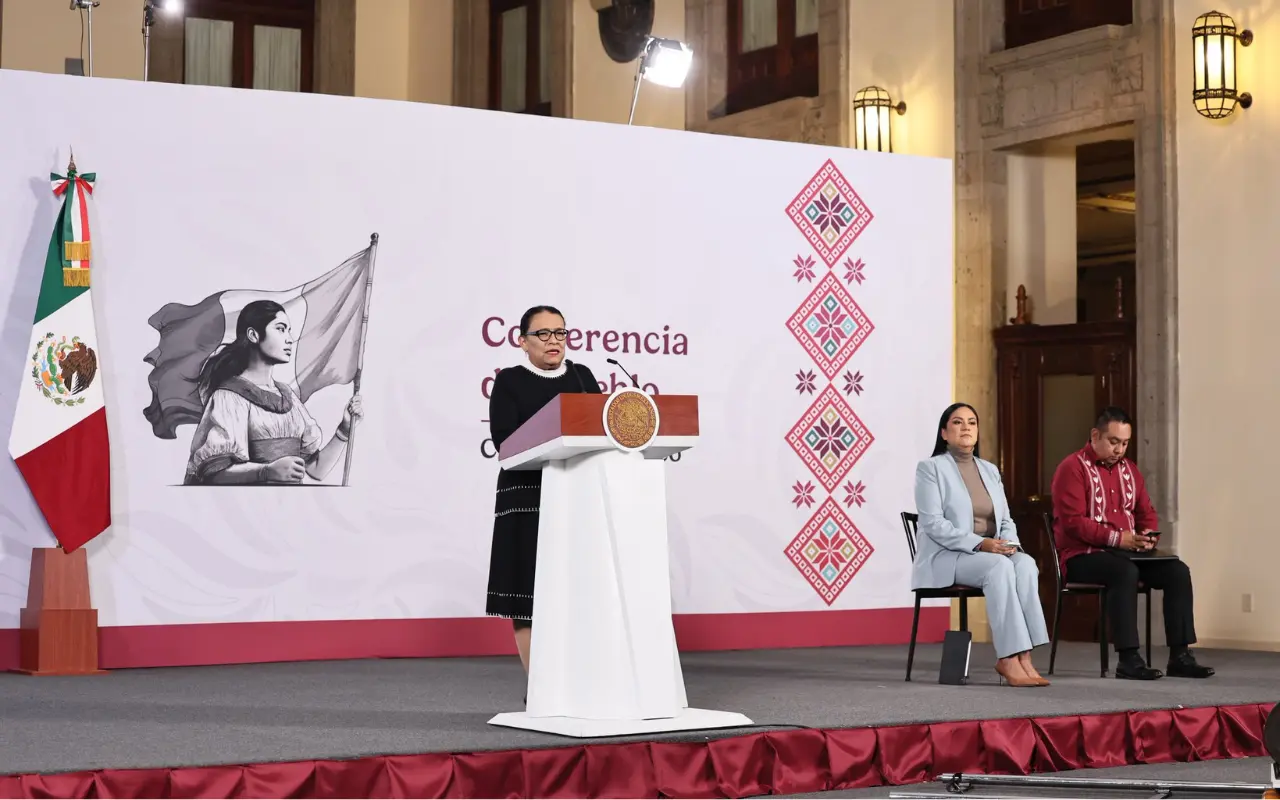 Rosa Icela Rodríguez en conferencia de prensa del 5 de diciembre. Foto: X (@rosaicela_)