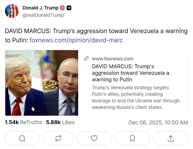 imagen recuadro Foto: Truth Social (@realDonaldTrump)