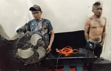 Robo en Umán: policía municipal recupera pantalla y bocinas y captura a dos presuntos ladrones