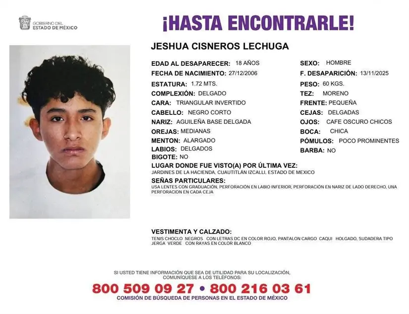 Joven desaparecido en Edomex. Foto: Especial