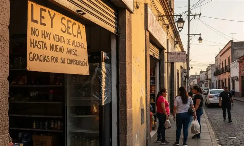 Tienda en CDMX aplicando la Ley Seca. Foto: creada con IA