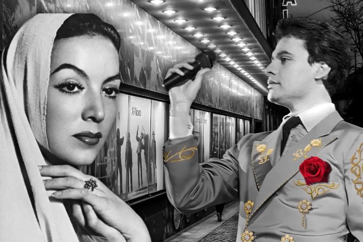 Juan Gabriel y María Félix sostuvieron en 1989 una llamada desde París que hoy, décadas después, vuelve a emocionar a México (Foto: IG @soyjuangabriel_, @mariafelixofficial / Canva)