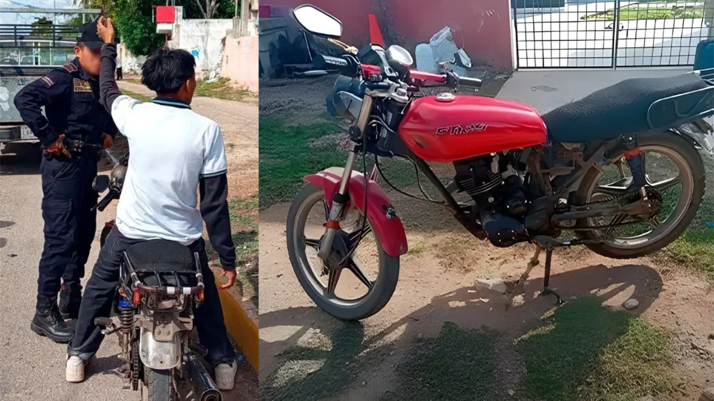Por conducir sin casco y jugando carreras; policía retiene motocicleta a estudiante de Acanceh