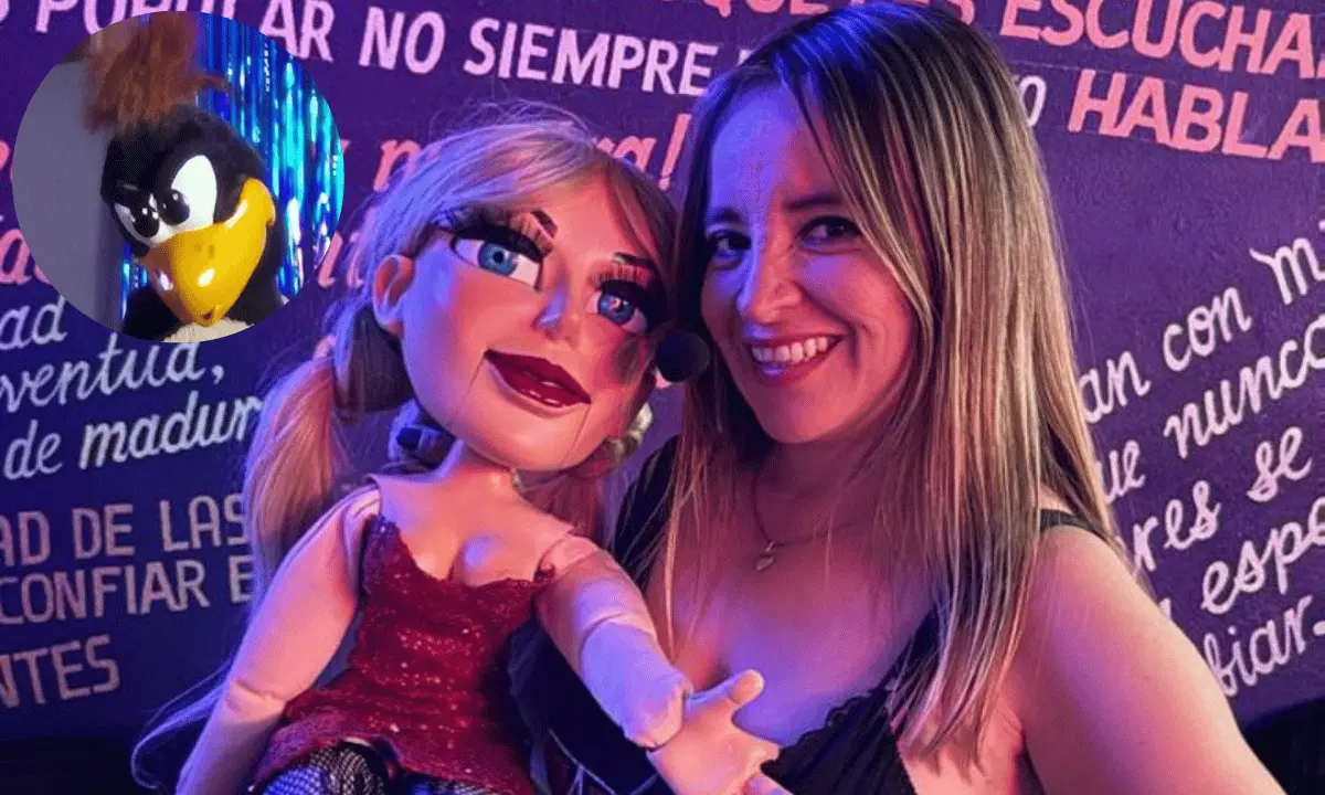 La joven ventrílocua Andrea Cantú con sus muñecos. Foto: Facebook/Andrea Cantú/Canva.