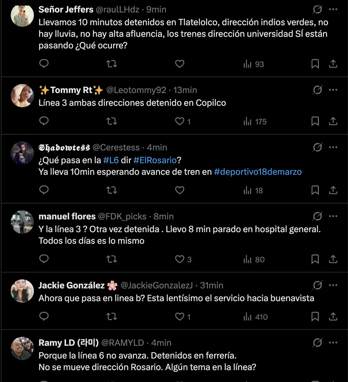 Comentarios de personas sobre el avance del STC Metro.  Foto: captura X (@MetroCDMX)