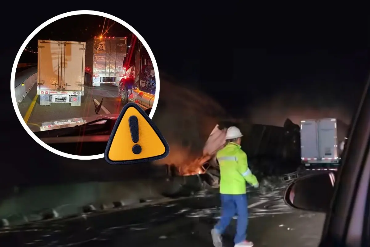 Cierre en la carretera Saltillo - Monterrey tras percance vial / Foto: Alejandro Garza | Facebook | Canva