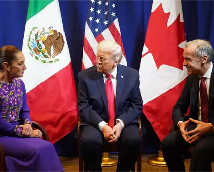 Comercio, tema central en plática de Donald Trump, Claudia Sheinbaum y Mark Carney durante sorteo