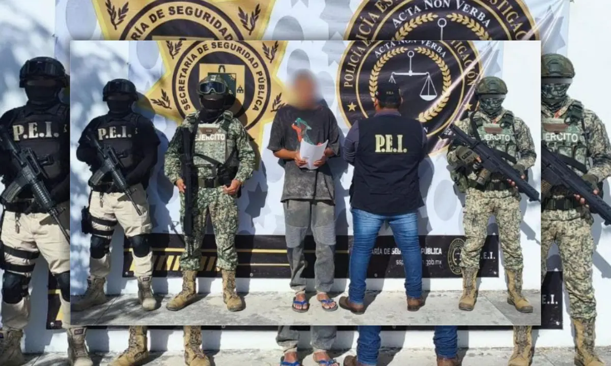 Sujeto detenido por su probable participación en el feminicidio de María M. en Telchac Puerto Foto: SSP Yucatán