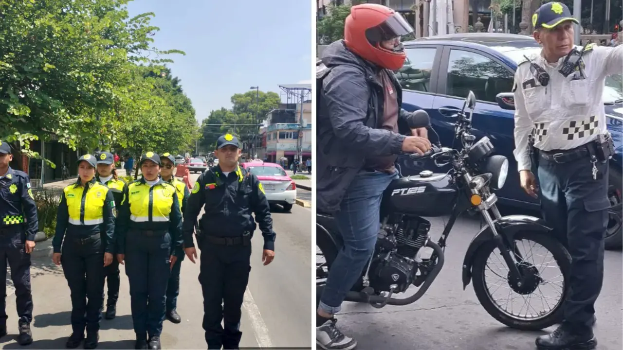 Policías de tránsito de CDMX y Edomex. Foto: @Facebook/PoliciaCDMX y X @MetrobusCDMX | Canva