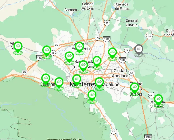 De acuerdo con el Sistema Integral de Monitoreo Ambiental (SIMA), el informe de las 05:00 horas indicó que 14 de las 15 estaciones. Foto: SIMA Nuevo León.